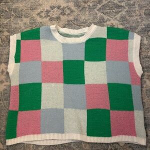 Colorful Checkered Sweater Top